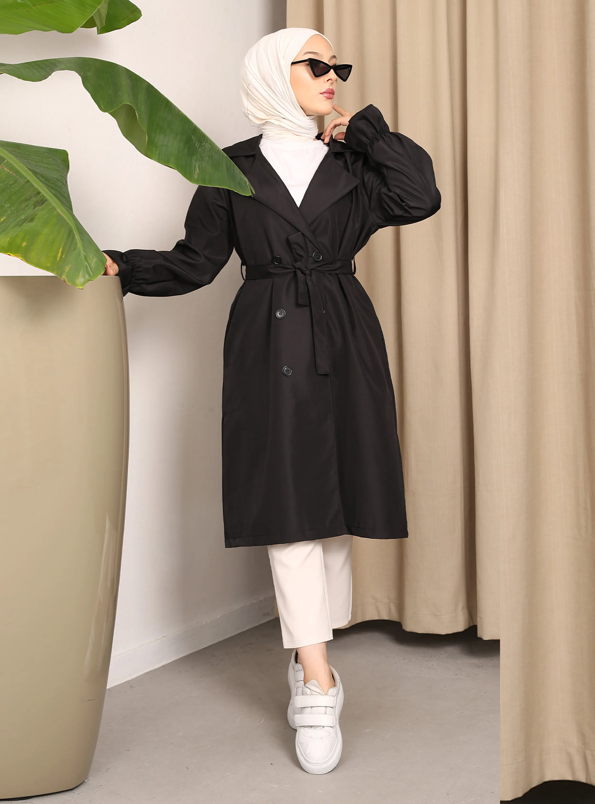 Black - Unlined - Cuban Collar - Trench Coat