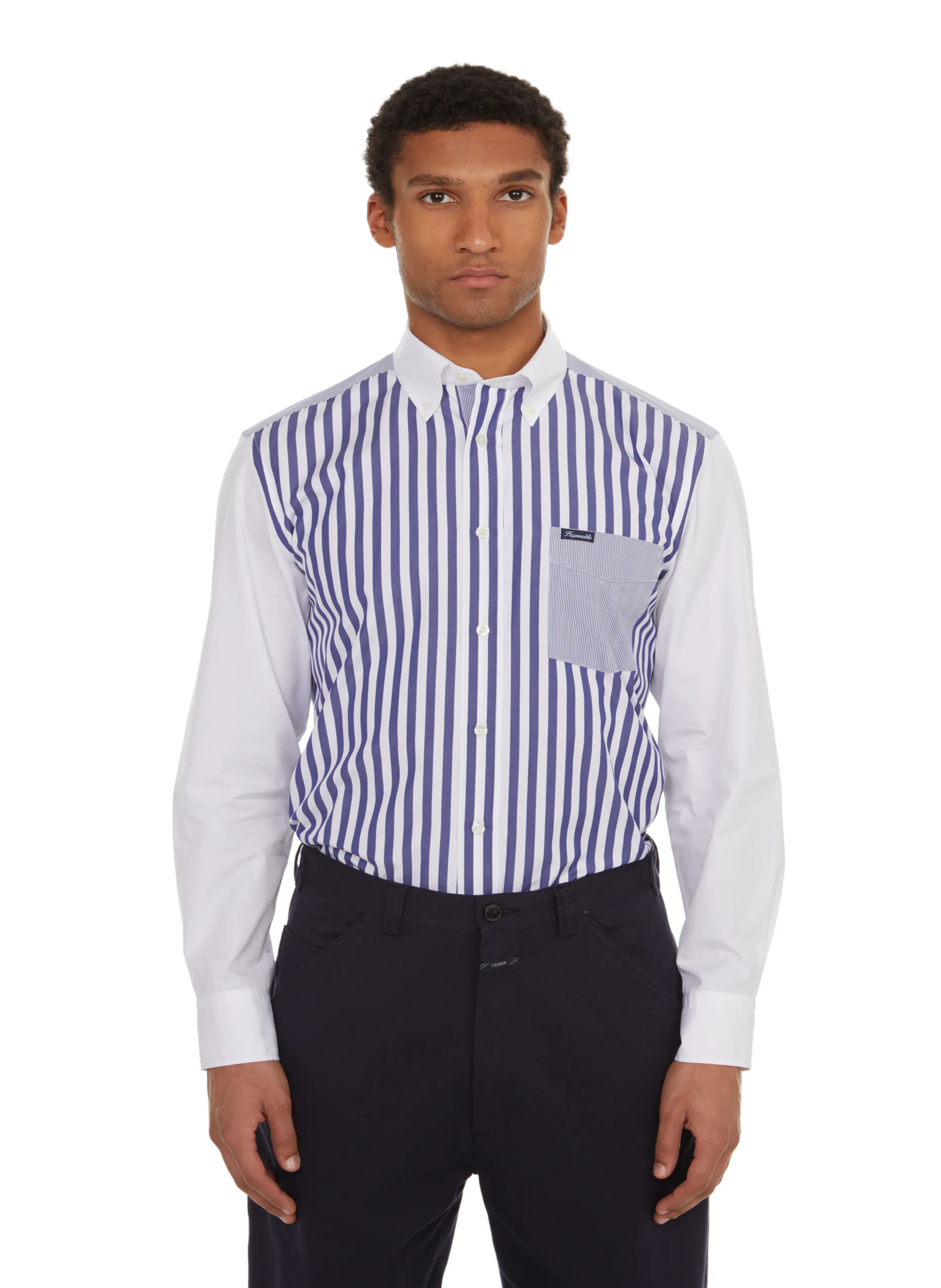 FACONNABLE  Chemise mi-rayée mi-unie - Multicolore