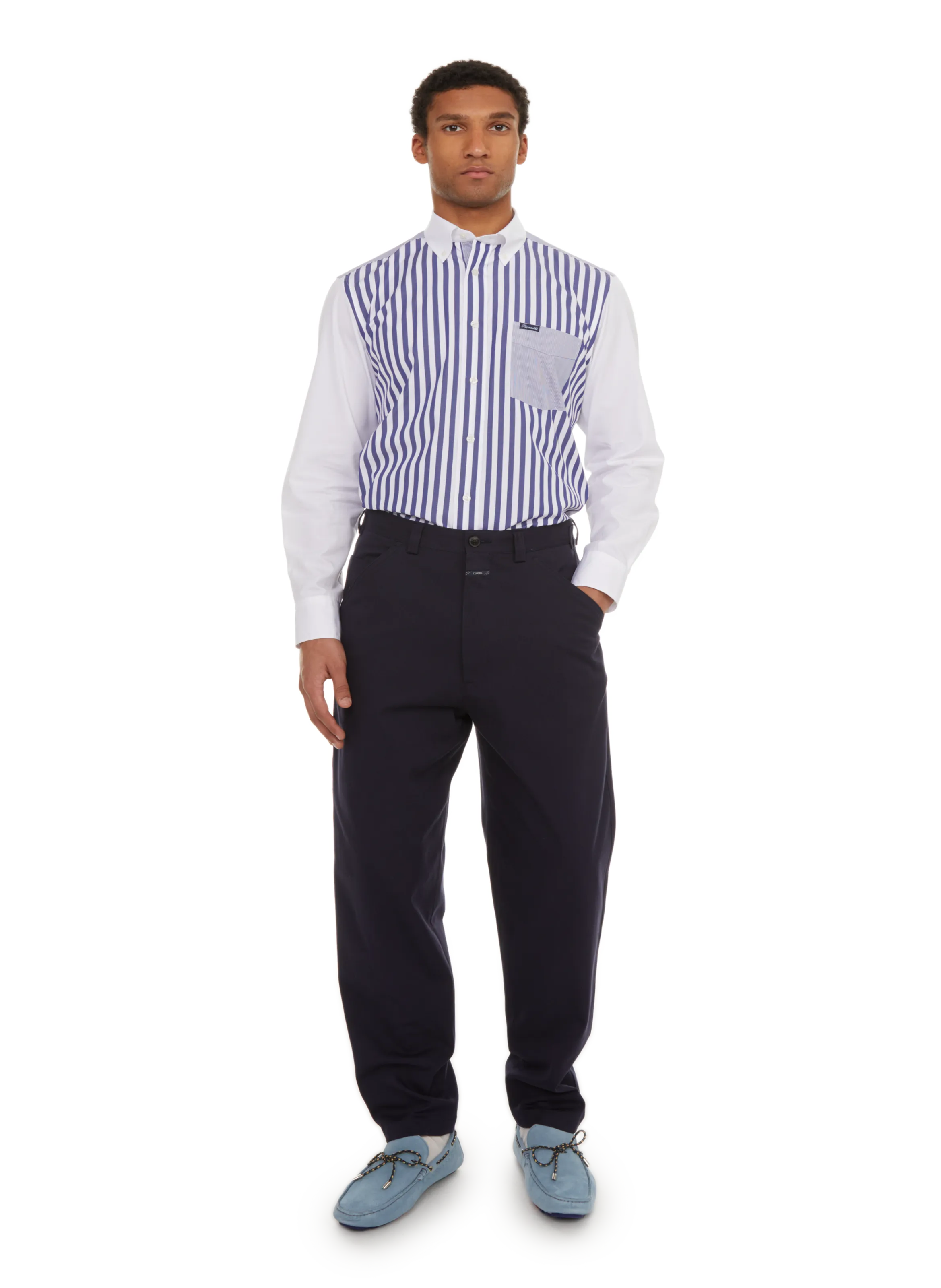 FACONNABLE  Chemise mi-rayée mi-unie - Multicolore