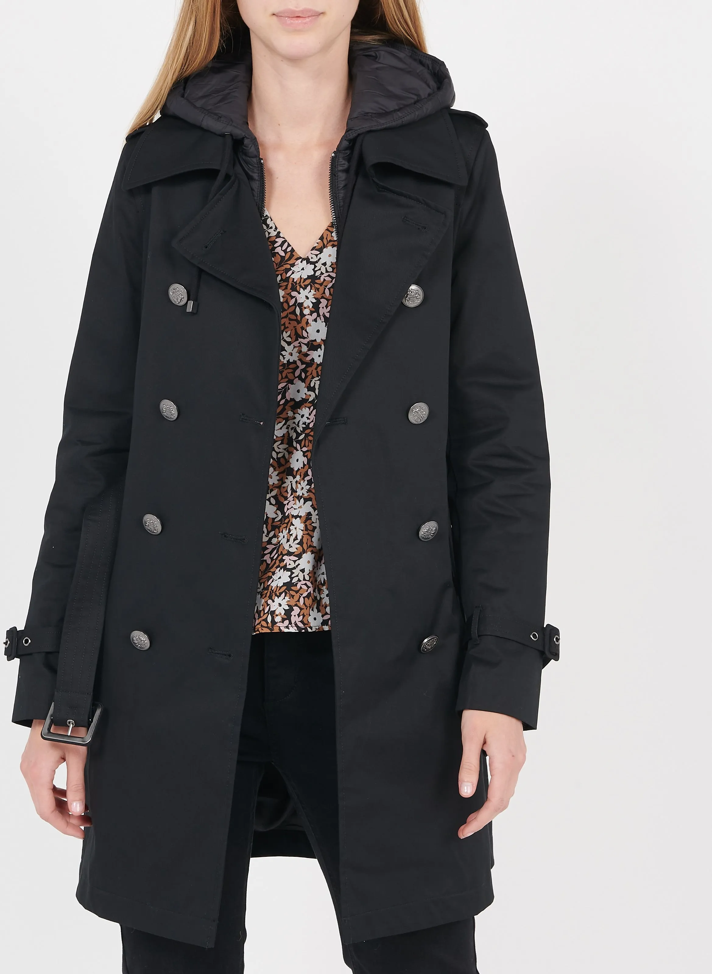 IKKS  Trench col tailleur à capuche en coton - Noir