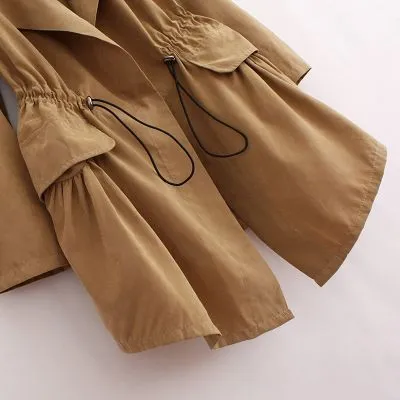 Manteau trench long cintré pour femme avec taille élastique