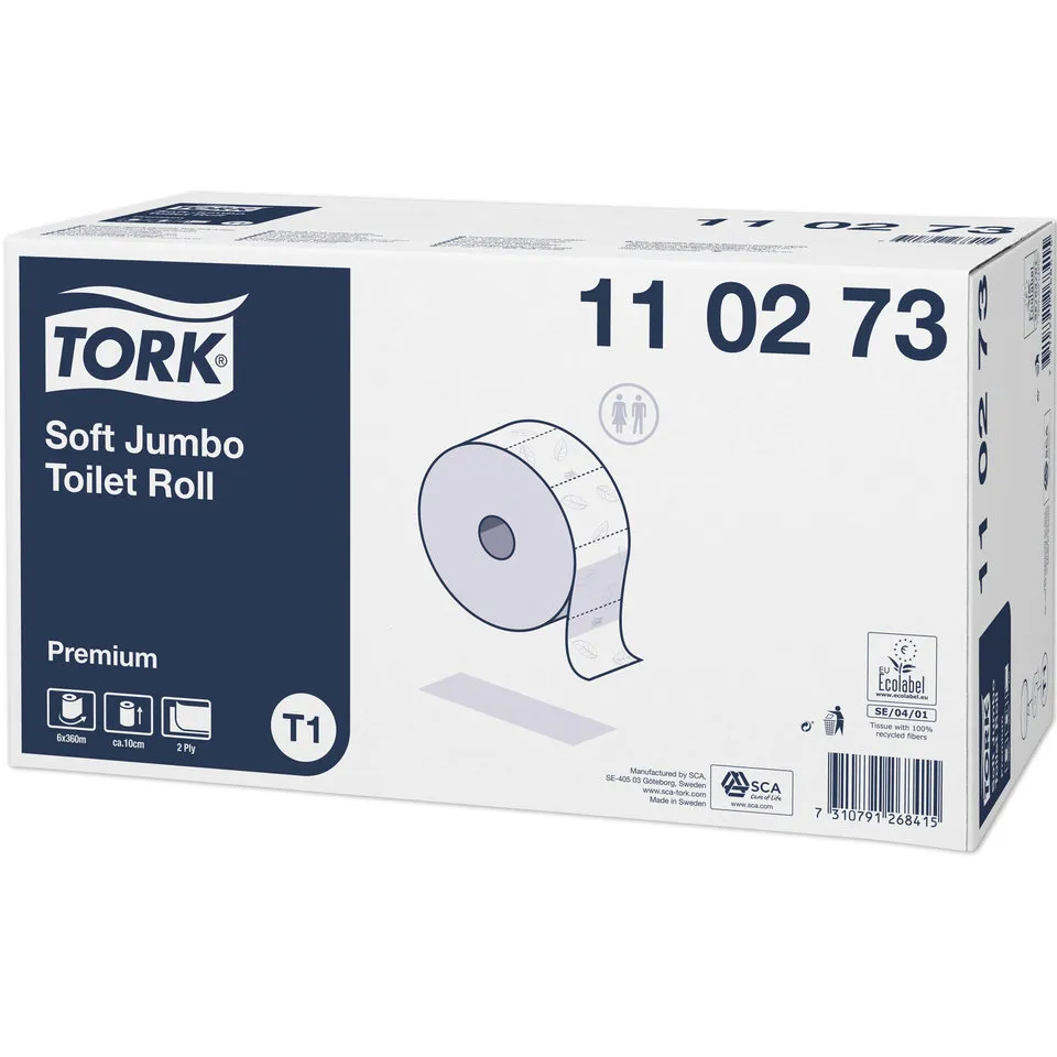 Papier toilette en bobine - l. 360 m - Tork jumbo - 2 plis - 5 cartons de 6 rouleaux 