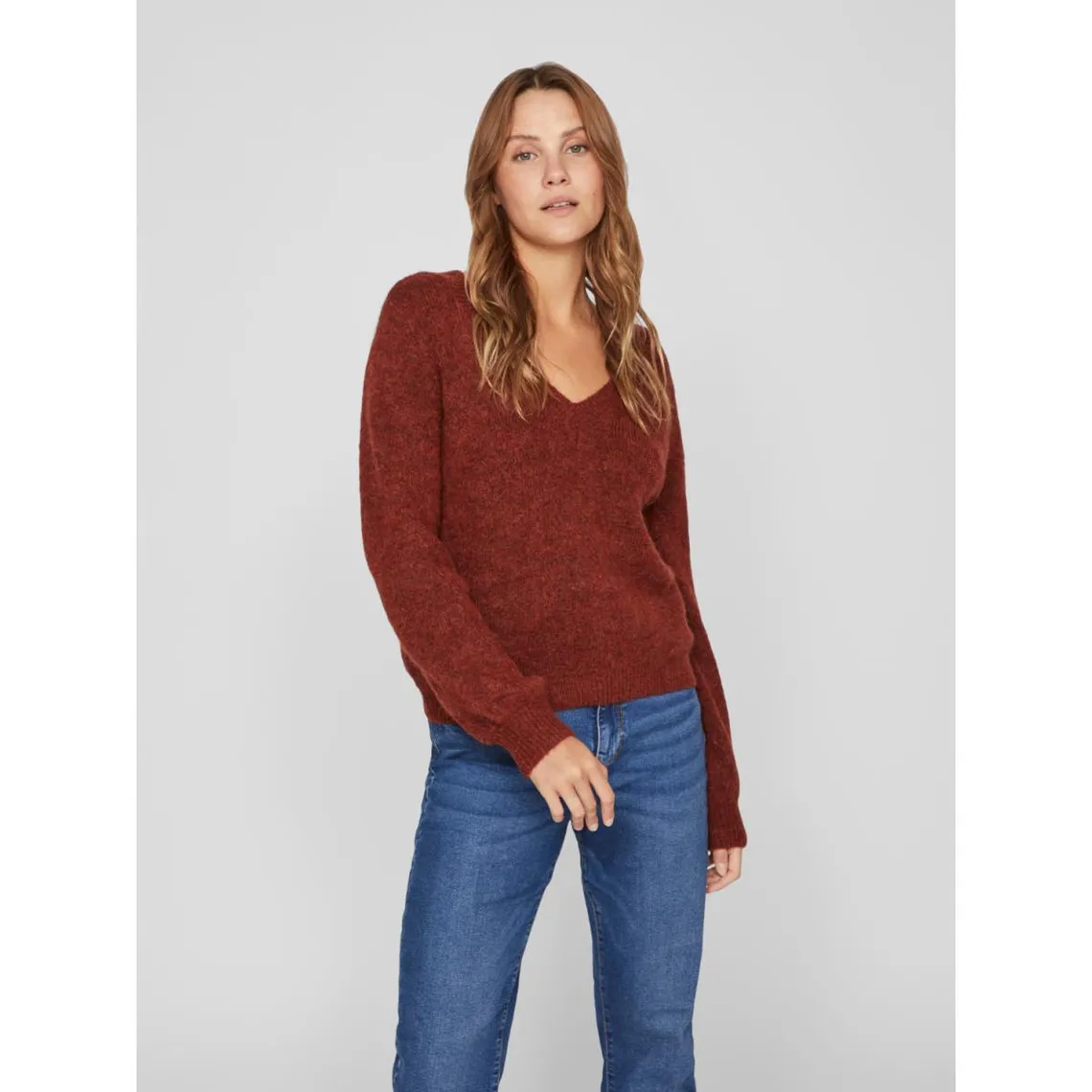 Pull col en v marron foncé | 3 Suisses