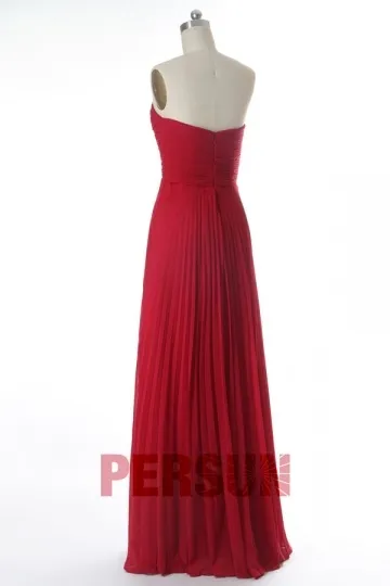 Robe longue plissée bordeaux pour cortège mariage bustier bijouté en mousseline