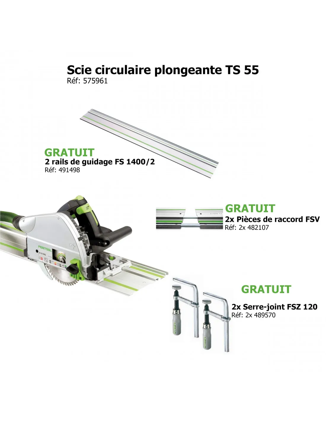 Scie plongeante TS 55 REBQ-Plus + Pack accessoires complet | 575961 - Festool