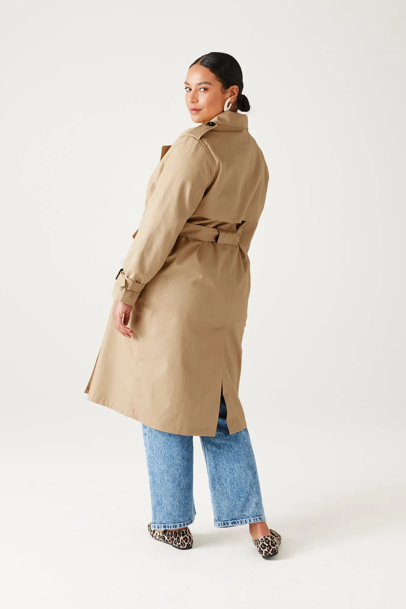 Trench long en gabardine Femme - Ecru