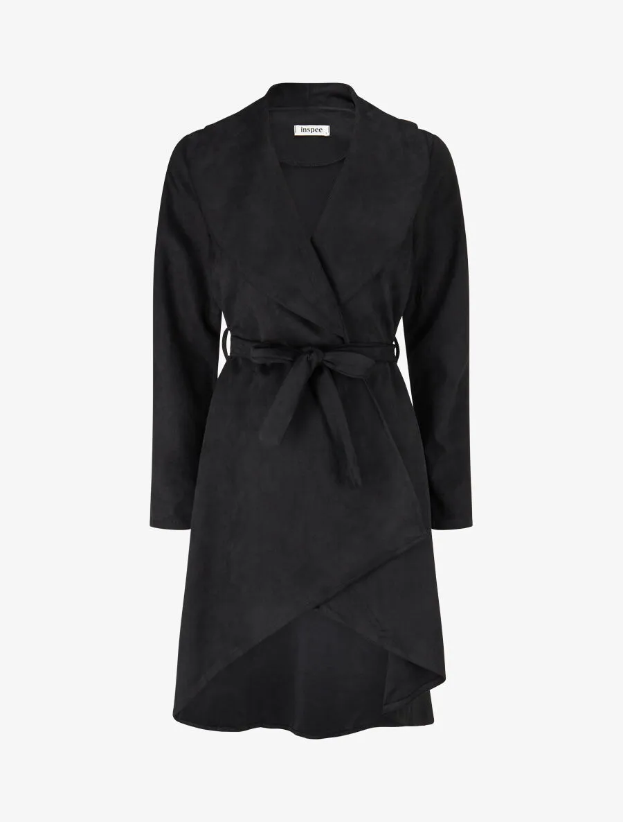 Trench long uni en suédine - Noir