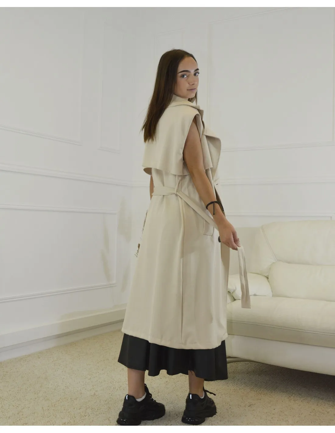 Trench sans manche Beige Ceinturée - femme - taille unique